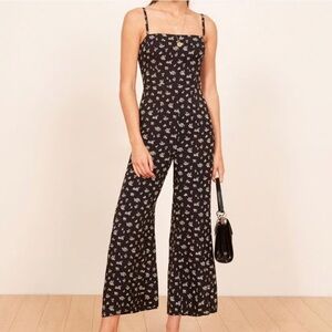 Reformation Guatemala Black Floral Sleeveless Wide Leg Cropped Jumpsuit EUC Sz 0